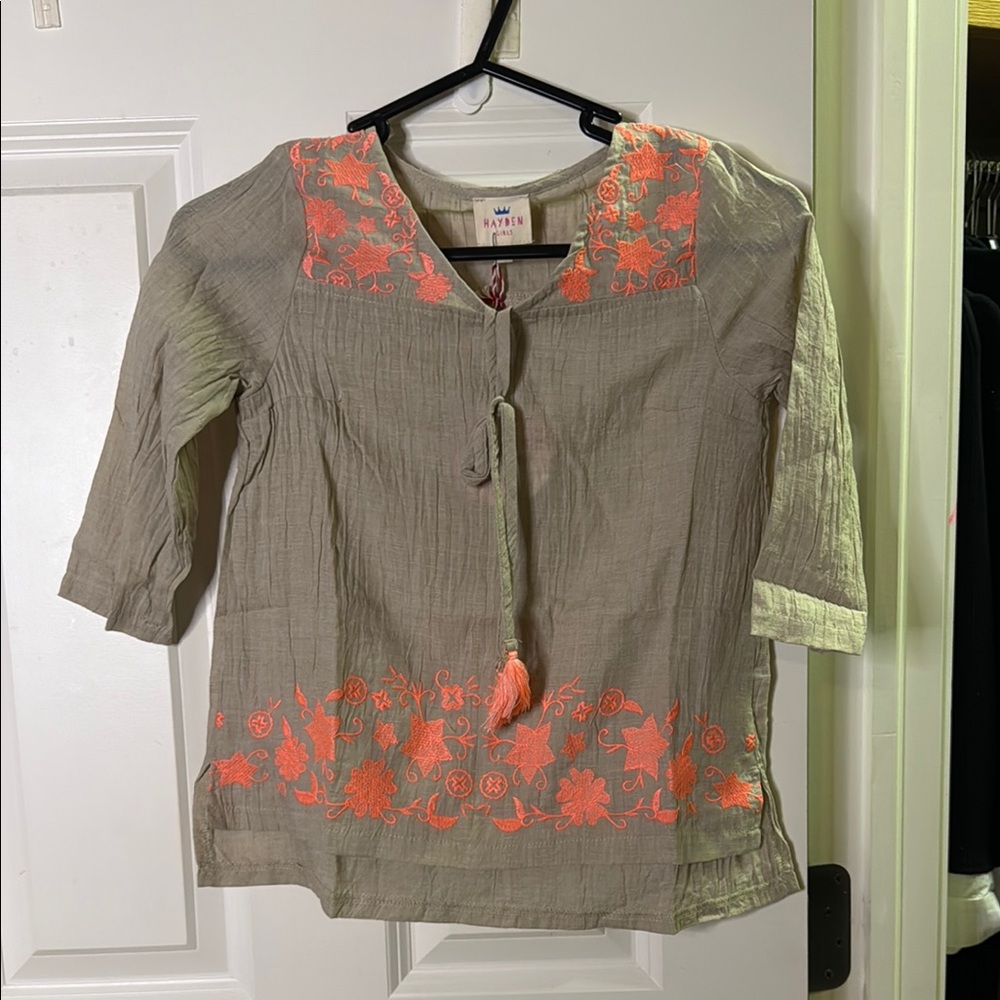 Hayden Girls Gray and Orange Embroidered Women's Blouse